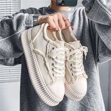 男鞋夏季2025新款透气小白鞋校园小众ins厚底增高帆布鞋百搭运动