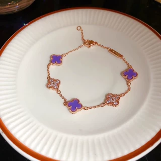 CNC精工迷你五花四叶草手链轻奢高级感仿真紫玉髓镶钻花朵手链女