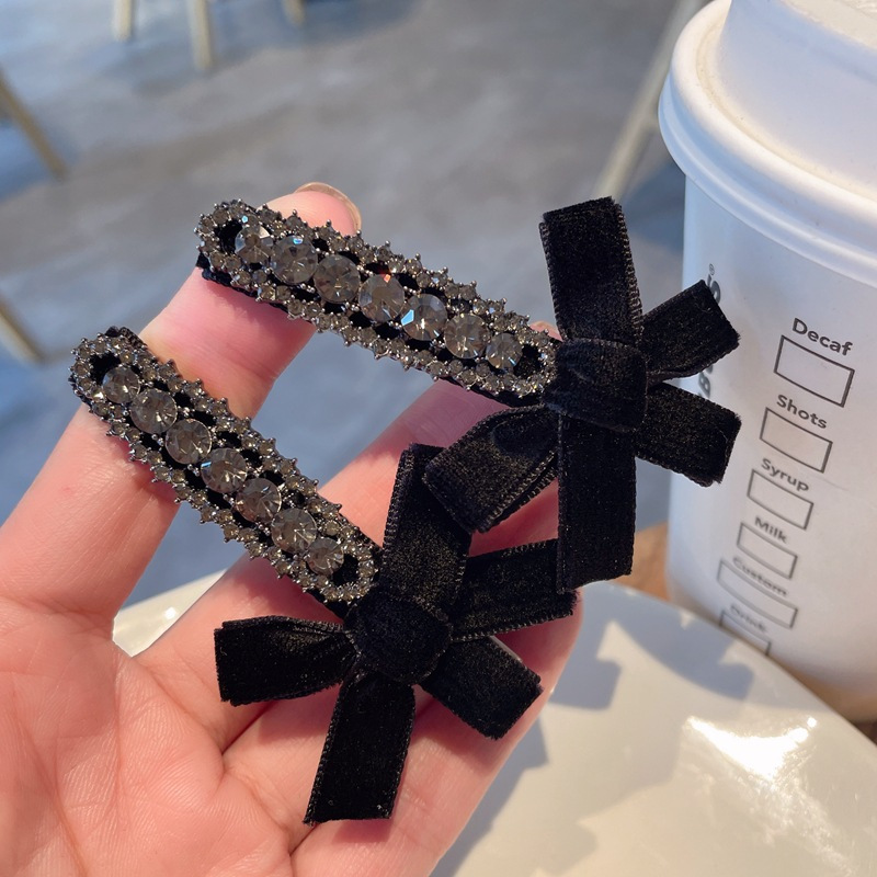 Högkvalitativ sammetsrosettklämma Super Flash strass-luggklämma liten hårnål mode all-matchande sidoklämma håraccessoarer_voghion.com