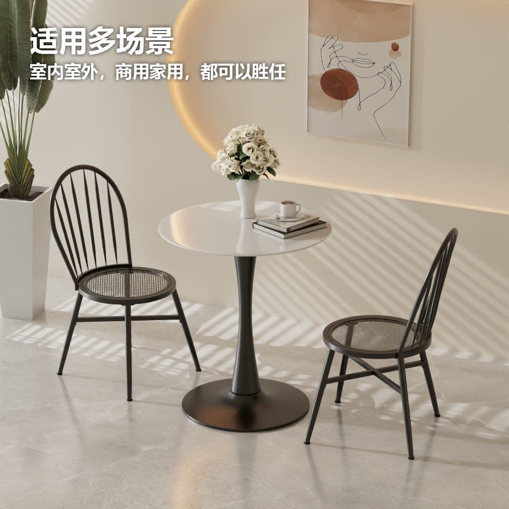 Trendy balcony table for small spaces, light luxury tempered glass round table, suitable for milk tea shops, office reception and meeting table and chair set 3
