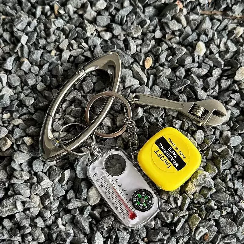 Creative keychain multi‑decor (DIY) with dice, bottle opener & thermometer, assorted charms