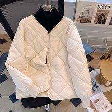 韩版羽绒棉服女短款2025秋冬新款圆领菱形小个子减龄轻薄棉袄外套