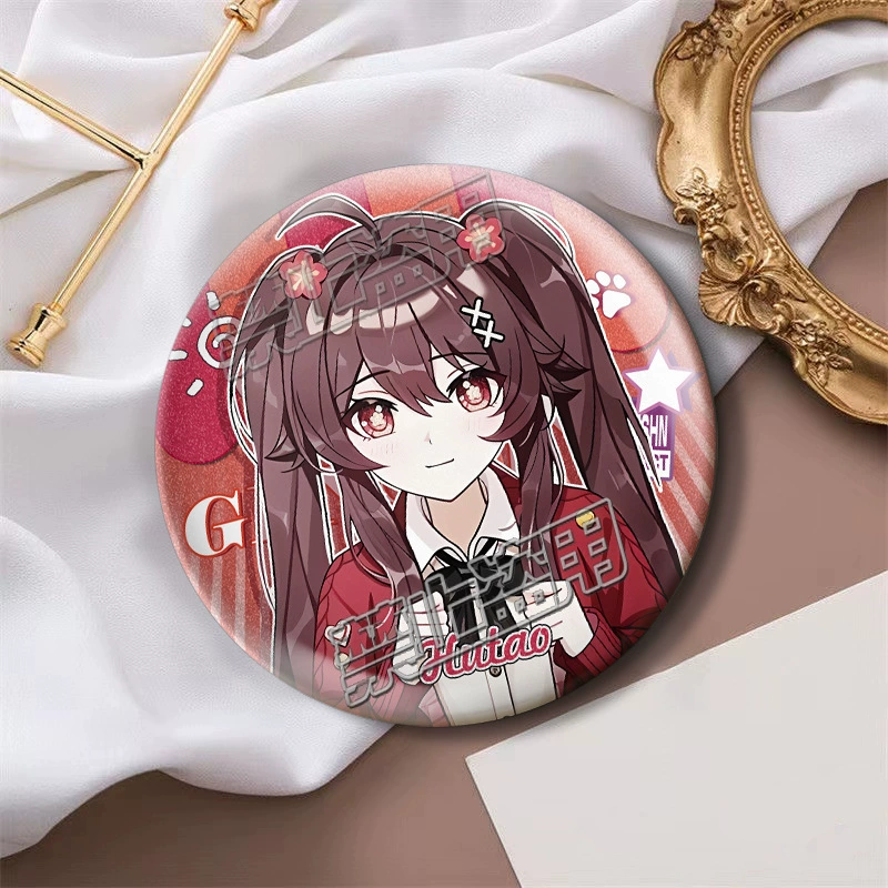 Значок-пин (Funina) Kurumi Kaedehara Manyo — двойной светоотражающий серебристый дизайн, 58/75 мм