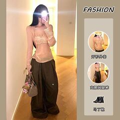 套装女2025春季韩系减龄设计感针织开衫外套吊带背心阔腿裤三件套