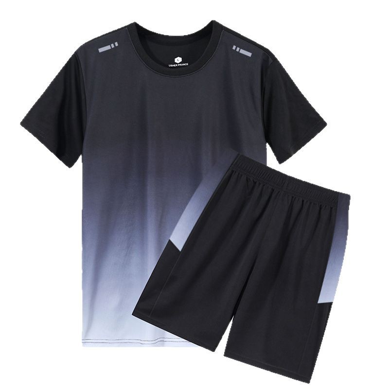 Verano hombre rápido seco deportivo conjunto de moda hombre manga corta camiseta suelta pantalones cortos de gimnasio ropa de entrenamiento para correr