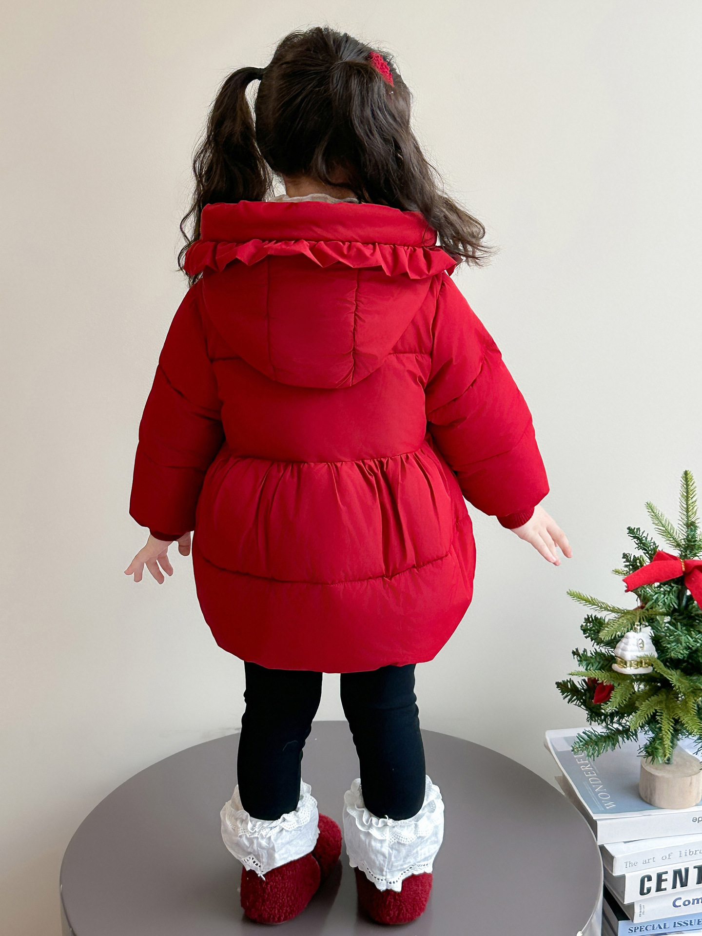 Chaqueta de invierno para niñas 2025 nuevo invierno para niños rojo medio largo bebé grueso abrigo de moda image 5