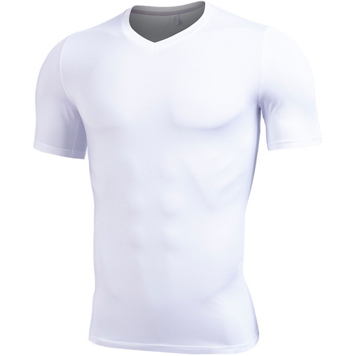 Cross-border fitness wear for men summer elastic quick-drying PRO tights training V-neck casual sportswear short-sleeved T-shirt