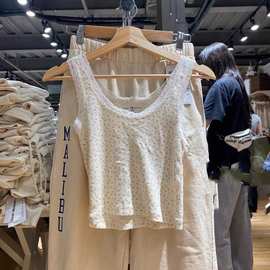 BM风复古蕾丝边粉碎花吊带背心女bm辣妹修身内搭外穿上衣欧美风