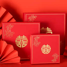 新款结婚喜糖盒巧克力糖果盒天地盖包装礼盒大红色中式伴手礼盒子