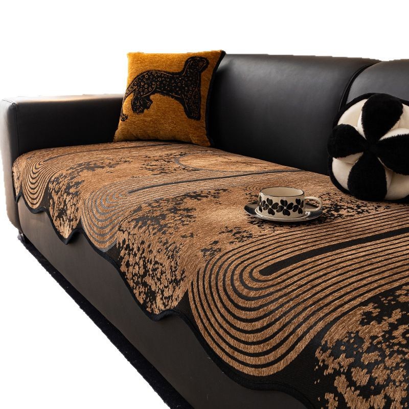 Meilad 2024 nueva cuatro estaciones lujosa sensación alta línea recta antiderrapante cojín de sofá de cuero cubierta