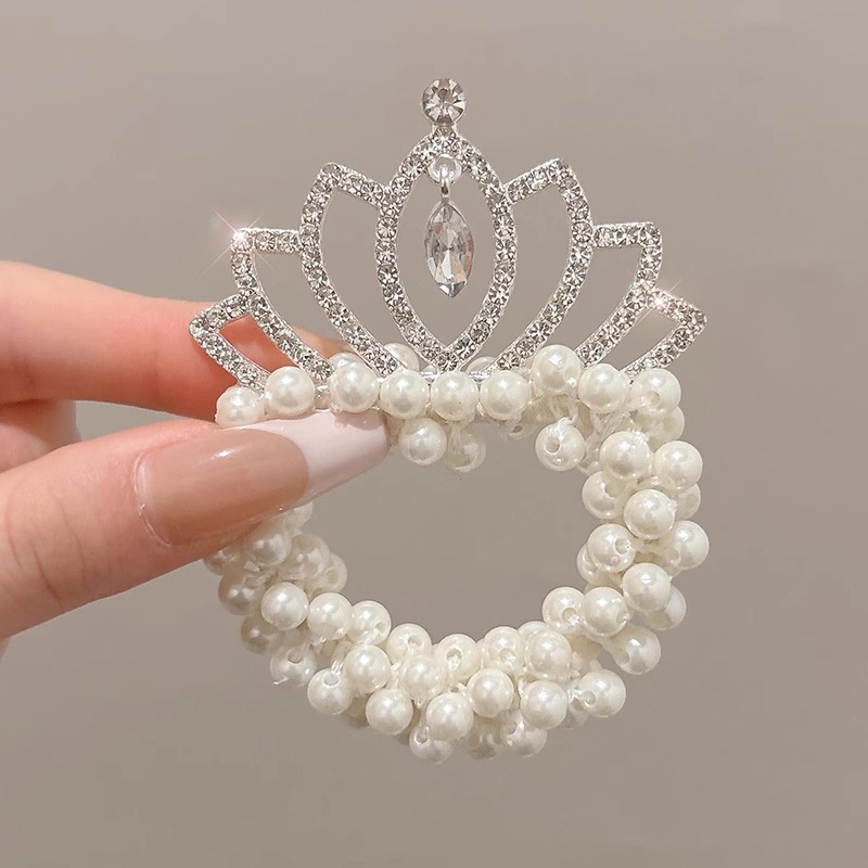 Cuerdas para el cabello de perlas para niños coronas para el cabello de bolas para el cabello de correa de correa para el cabello de princesa encantadora flor para el cabello