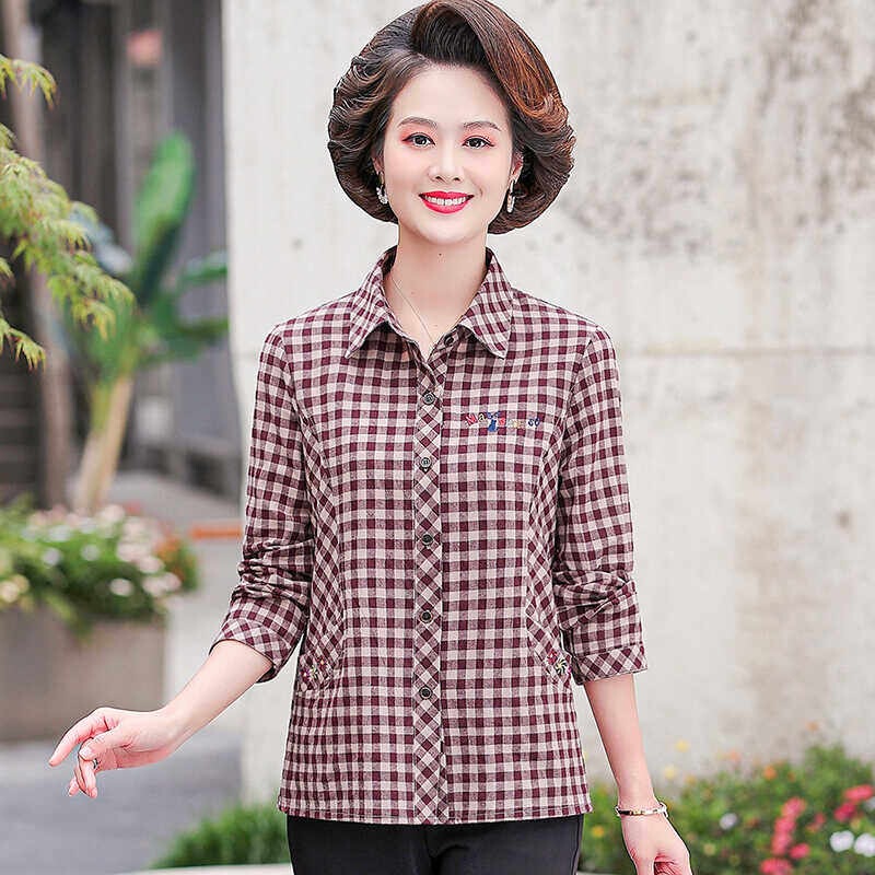 2025 New Spring Cotton Shirt for Moms, Long-Sleeve Plaid Shirt for Middle-Aged and Elderly Women, Large Size Stylish Casual Top 2025 New Spring Cotton Shirt for Moms, Long-Sleeve Plaid Shirt for Middle-Aged and Elderly Women, Large Size Stylish Casual Top