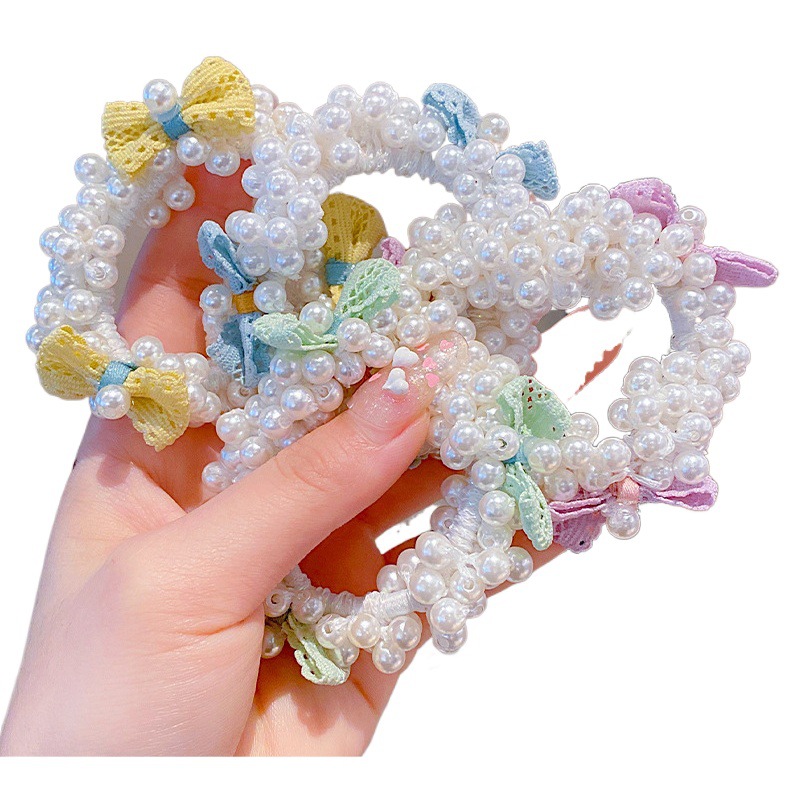 Banda de pelo de perlas para niños Celebridad de Internet súper Hada cabeza cuerda corbata cabeza de bola banda de goma arco accesorios para el cabello niña tocado de bebé