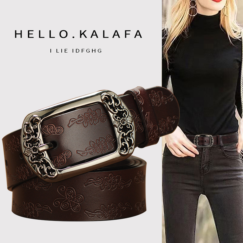 여성용 가죽 벨트 2025 신상 패션 다용도 장식용 데님 팬츠용 고급스러운 블랙 소가죽 와이드 벨트