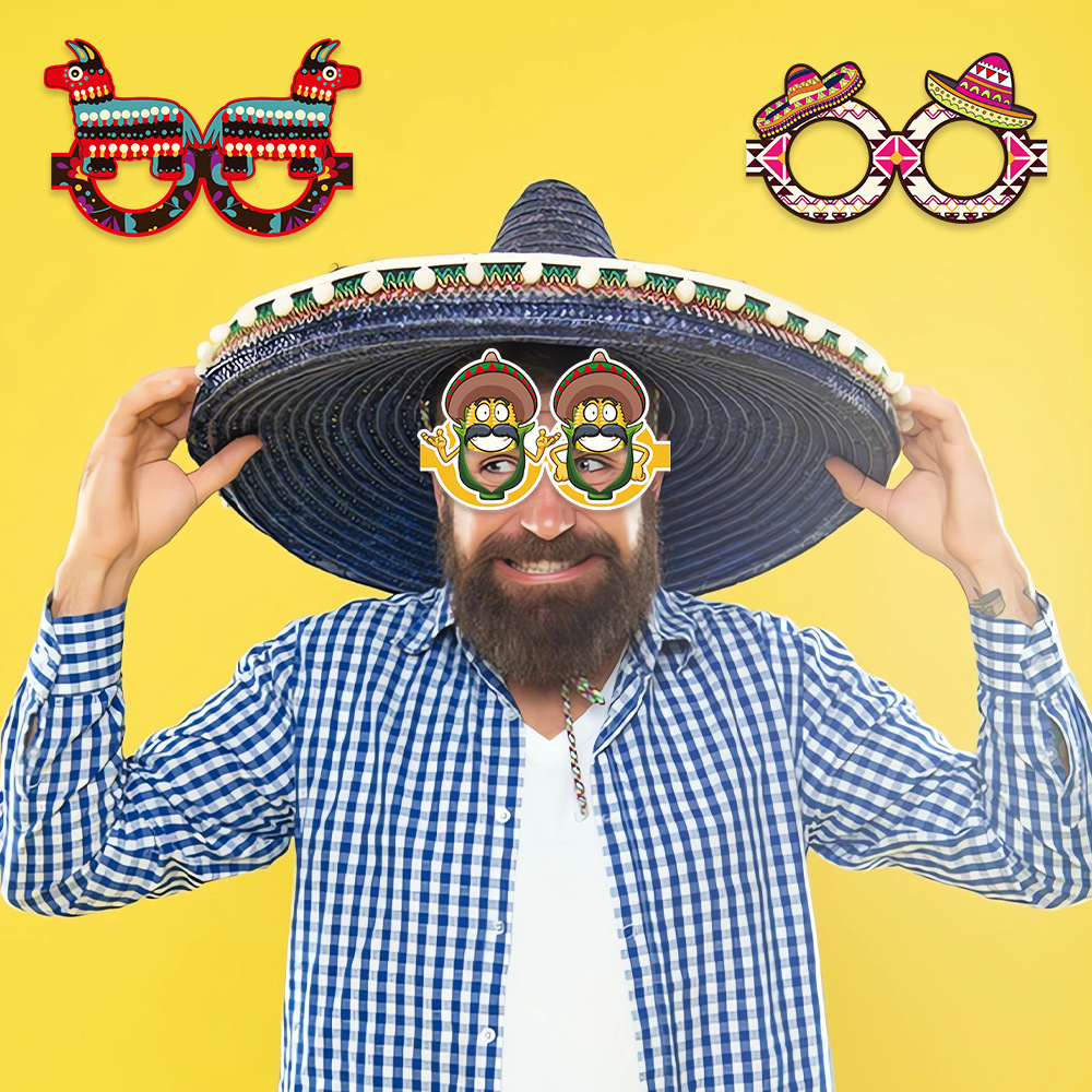 6 unids/set transfronterizo nuevo mexicano Mayo 5 gafas México carnaval fiesta decoración guitarra gafas de papel
