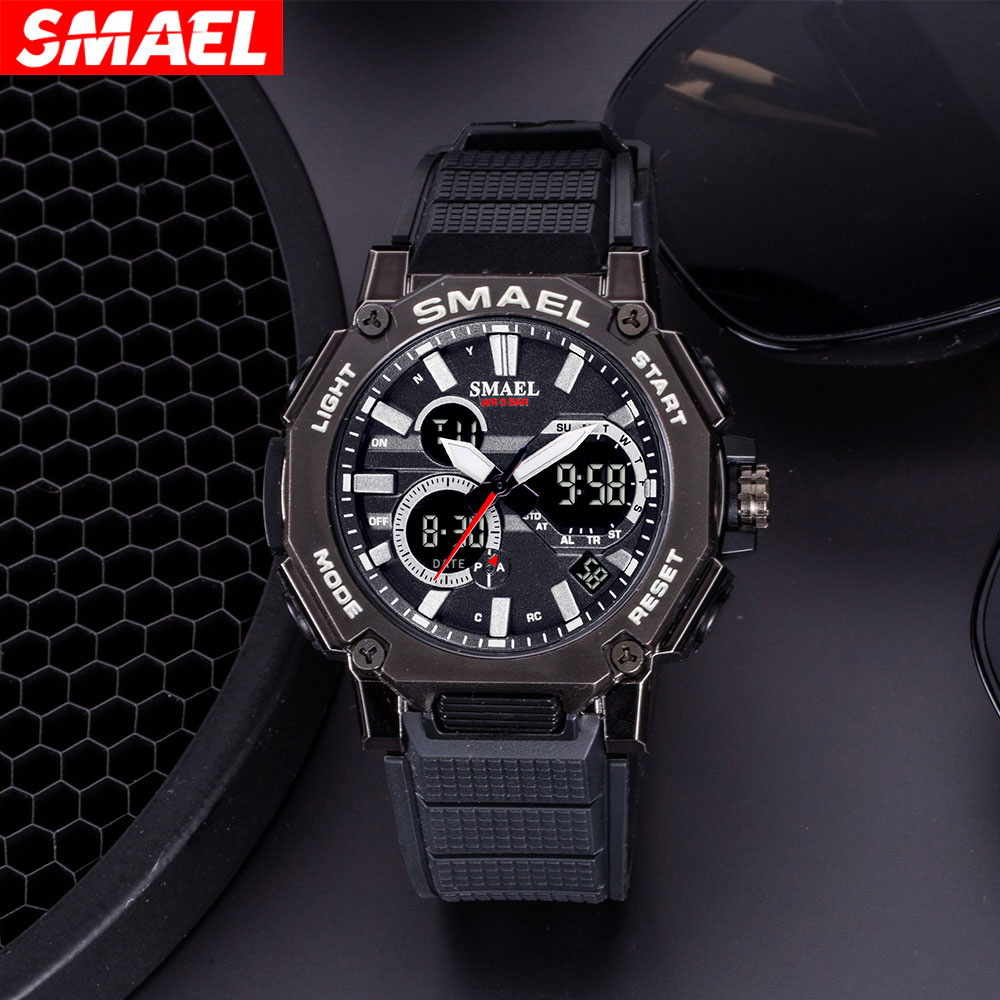 SMAEL alloy watch leisure multifunctional dual display electronic watch waterproof 50m luminous sports watch_voghion.com