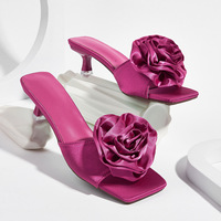 2024 Square toe design with slim heels and flip flops for outdoor wear. Summer floral dress with elegant soft soled women's high heels