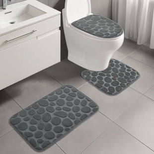 Bathroom Coral Fleece Embossed Floor Mat Pebble Toilet Three-piece Floor Mat Carpet Toilet Non-slip Absorbent Mat