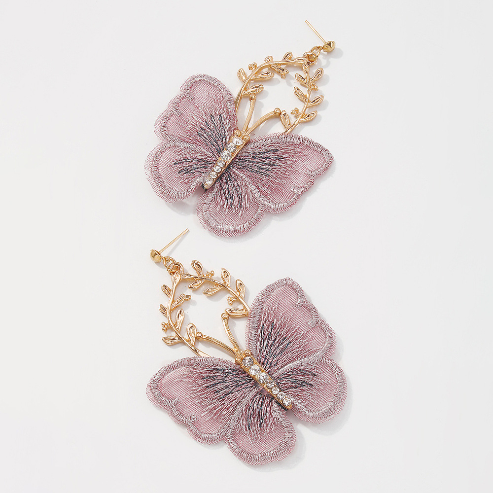 Vintage Creative Embroidery Butterfly Alloy Earrings display picture 6
