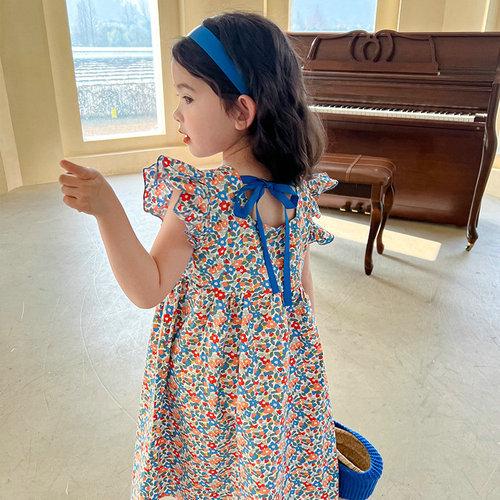 Girls' skirt single-breasted floral flying sleeve dress princess skirt 24 summer clothes new foreign trade children's clothing dropshipping