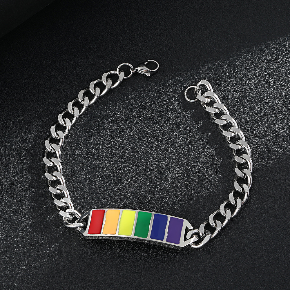 Korean Creative Rainbow Bracelet Distinctive Stainless Steel Curved Brand Couple Bracelet Simple Niche Cold Style Trendy Bracelet