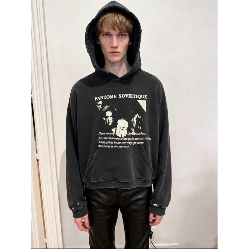 480g heavyweight Enfants Riches Deprimes vintage portrait print washed and distressed hooded sweatshirt