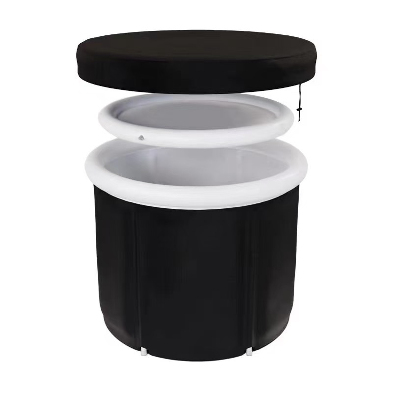 跨境便携式折叠冰桶成人款加厚PVC充气泡澡桶户外冷热水支架水池