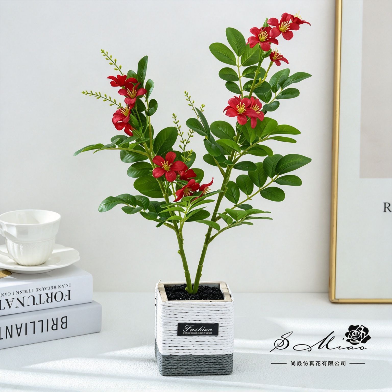 Dos tés de árboles, flores, bonsái, moda y creatividad, simulación de flores falsas en maceta, decoración del hogar, fotografía de bodas, adornos de flores artificiales