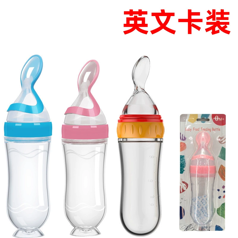 Английская бутылочка для детского риса на карточке, детская силиконовая ложка для кормления, детская бутылочка для пищевых добавок, силиконовая мягкая ложка, оптовая продажа