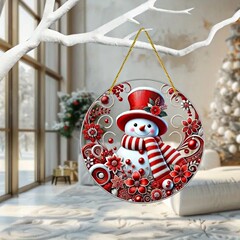 跨境圣诞节雪人亚克力平面悬挂窗户门庭花园装饰挂牌