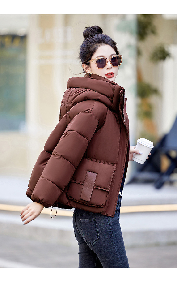 sieviešu īss korejiešu 2024. gada ziemas apģērbs, jauna brīva kokvilnas maza un bieza maizes jaka, moderna dūnu jaka_voghion.com