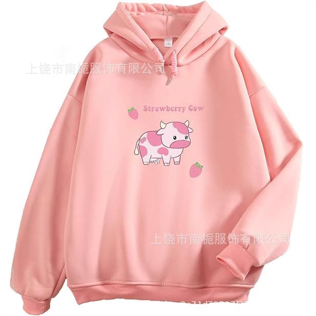 Foreign Trade Cross-border European Size New Women's Pullover Sweatshirt Cute Strawberry Cow Hoodie Casual Sweatshirt Jacket