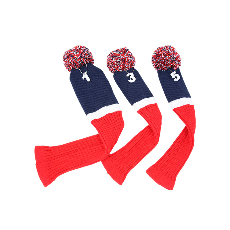 Nuevo Golf Club de punto sombrero cubierta contraste color bola cubierta número placa felpa cabeza cubierta putter cubierta fábrica al por mayor