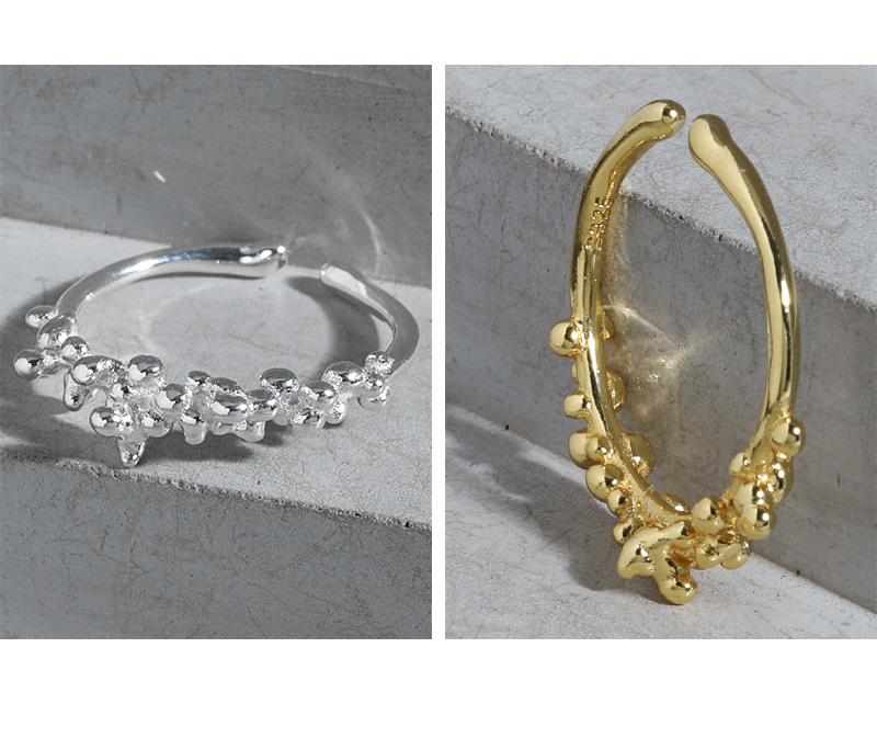 Korean minimalist irregular face beads S925 sterling silver open thin ring