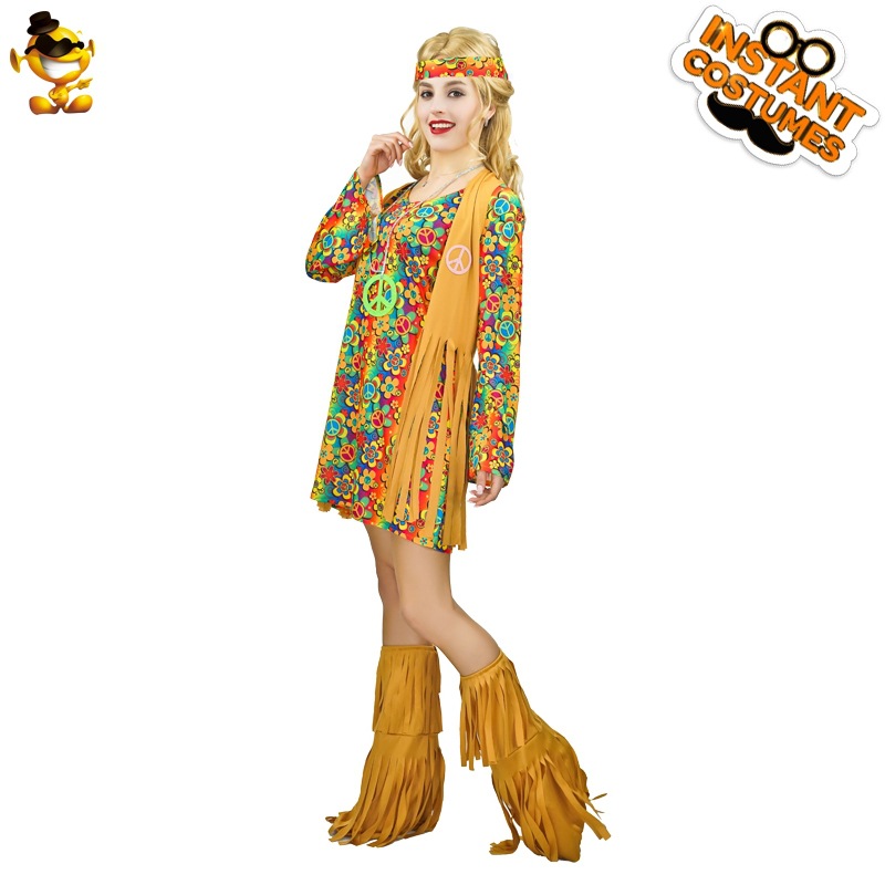 Big Girl American hippies traje adulto de las mujeres 60 años disfraces distribución al por mayor