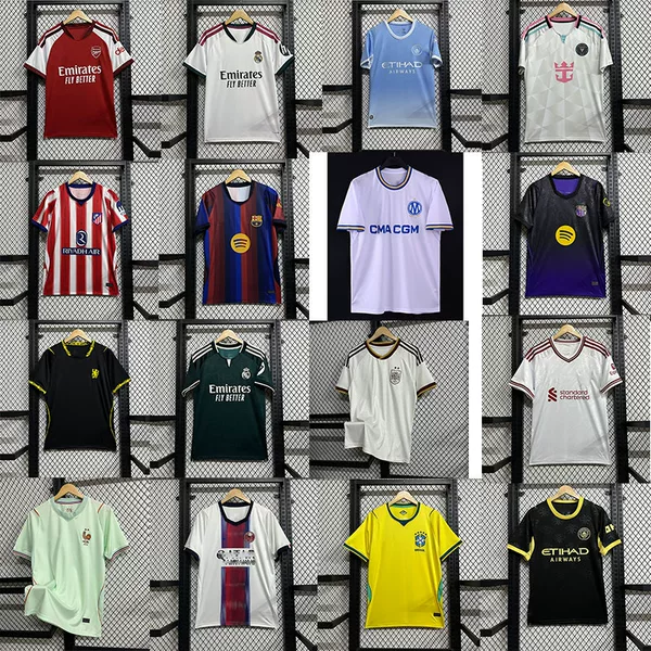 26/27 New Season Jerseys for Barcelona, Real Madrid, Arsenal, Manchester United, Paris, Bayern, Tottenham, Manchester City, Miami, and Marseille