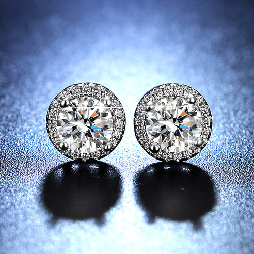 Simulated moissanite round earrings for women, one-carat earrings, fashionable earrings, live source factory wholesale