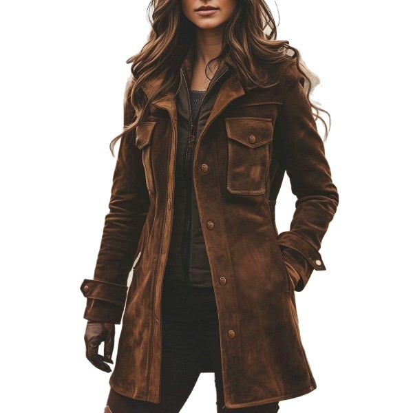 Women's Clothing Casual Suede Jacket Retro Collar Autumn Winter Fashion American Style Elegant Office Outerwear_voghion.com