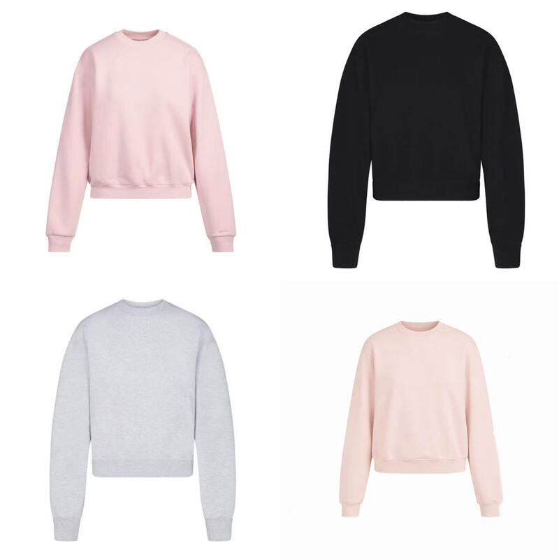 Skims crew neck sweatshirt top Kardashian cotton fleece series classic loose casual set with fleece lining Skims crew neck sweatshirt top Kardashian cotton fleece series classic loose casual set with fleece lining
