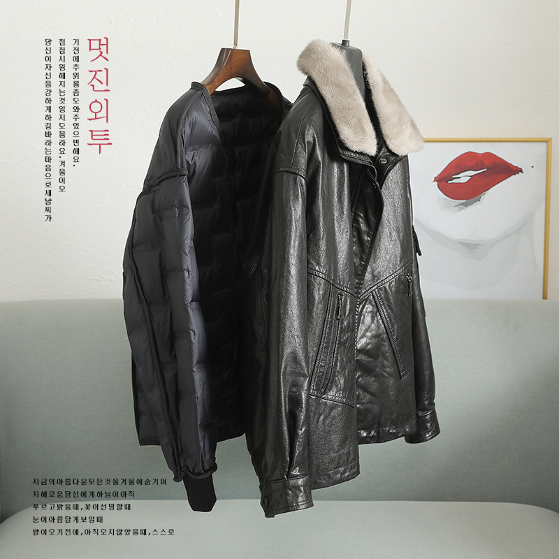 Haining Genuine Leather Top-Layer Cowhide Women's White Goose down Jacket 2025 Winter New Model Mink Fur Leather Jacket Coat