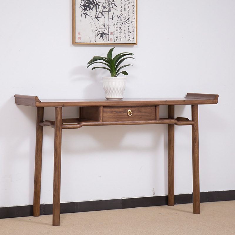 新中式条案实木玄关桌中堂供桌香案家用佛台入户条桌榆木仿古条几
