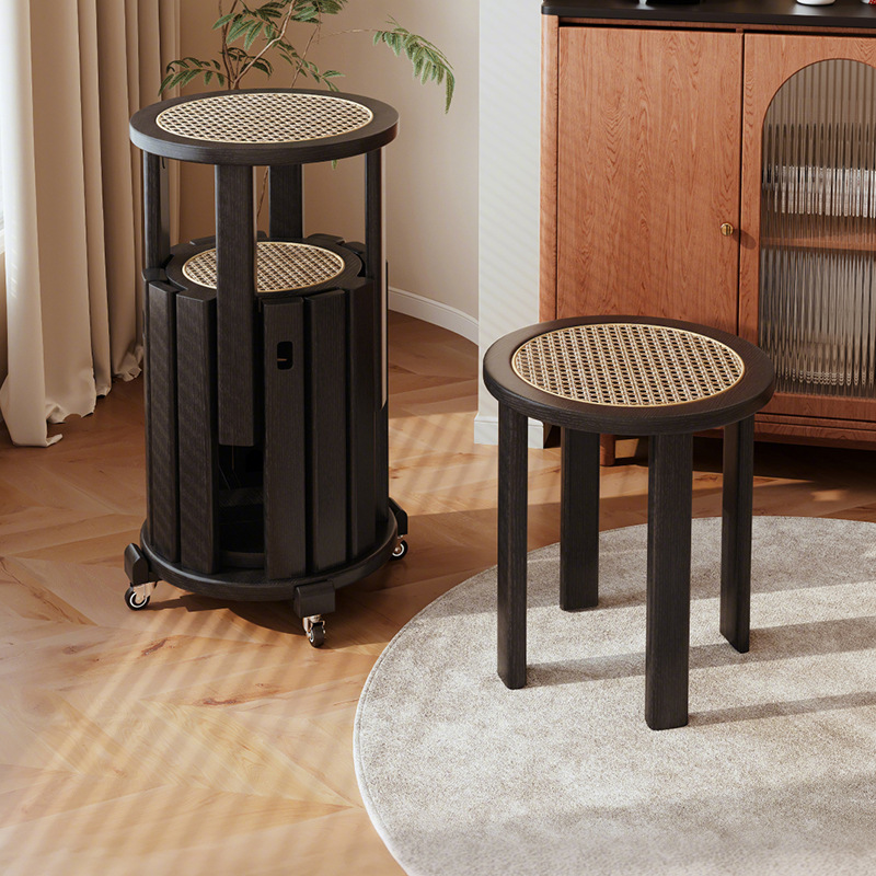 Second-Hand Solid Wood Stools Can Be Stacked for Home Living Room Low Stools Dining Table Chairs Stools Round Stools Rattan Stools for Guests Vω