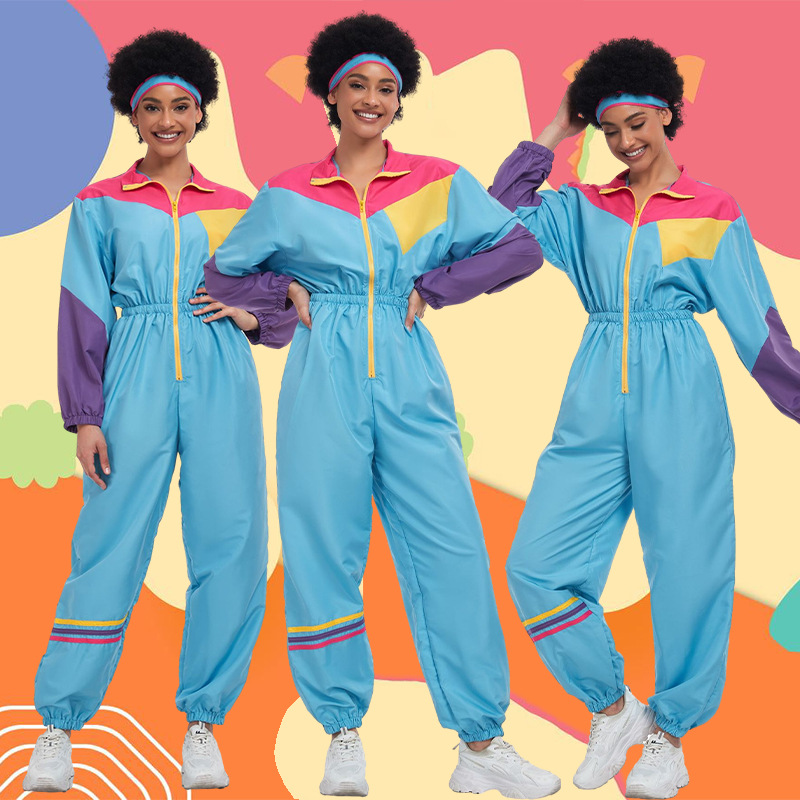 萬聖節舞台 歐美80、90年代復古運動衣 活力舞蹈運動健身操滑雪服