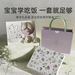 Qlittle子供飼育食器セット赤ちゃん補助食皿分格碗フォークスプーン囲みシリカゲル5点セット