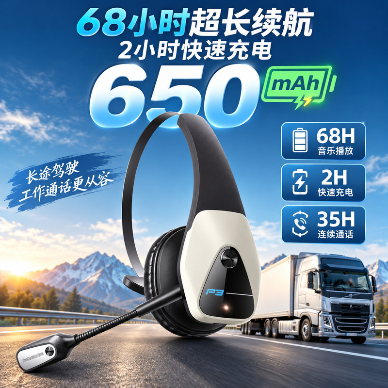 Cross-Border New Popular Bluetooth Headset for Truck Drivers, Noise-Cancelling Single-Sided Headset for Conference Calls, Bluetooth 6.0