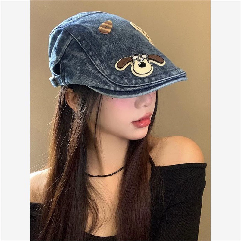 Denim spring summer retro beret, hat
