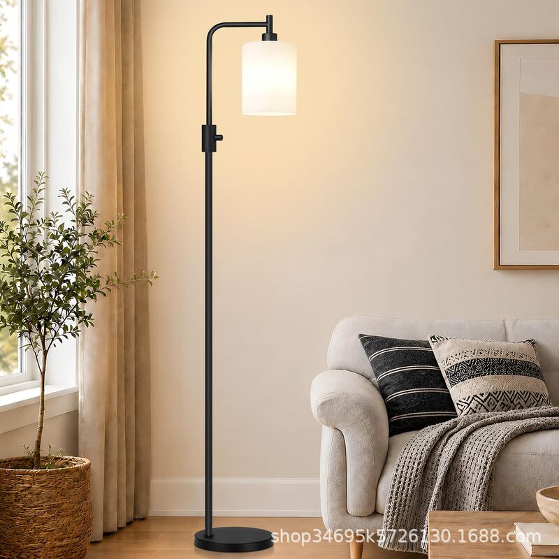 Living room stepless dimming floor lamp, curved tall lamp with white glass lampshade, hotel bedroom corner standing table lamp