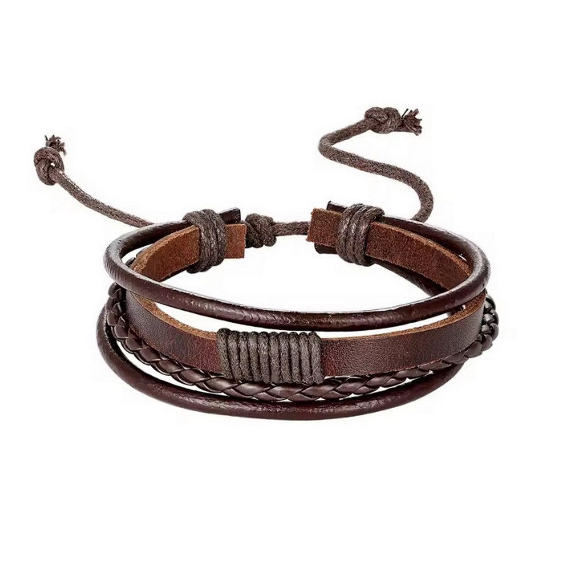 Vintage Four Layer Woven Genuine Leather Bracelet For Men Adjustable_voghion.com