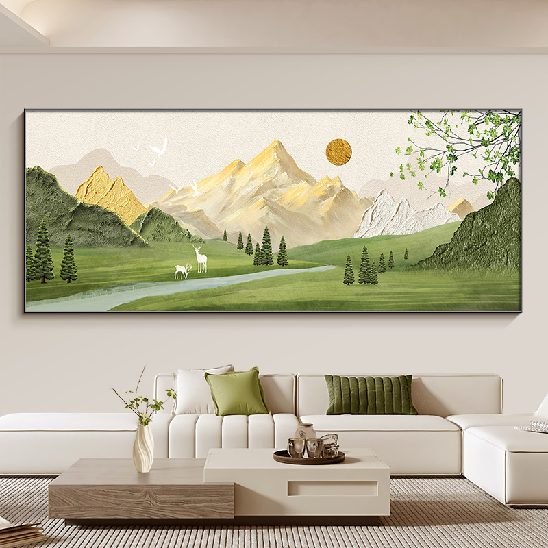 聚宝盆客厅装饰画日照金山聚财山水风景挂画沙发背景墙感壁画|undefined