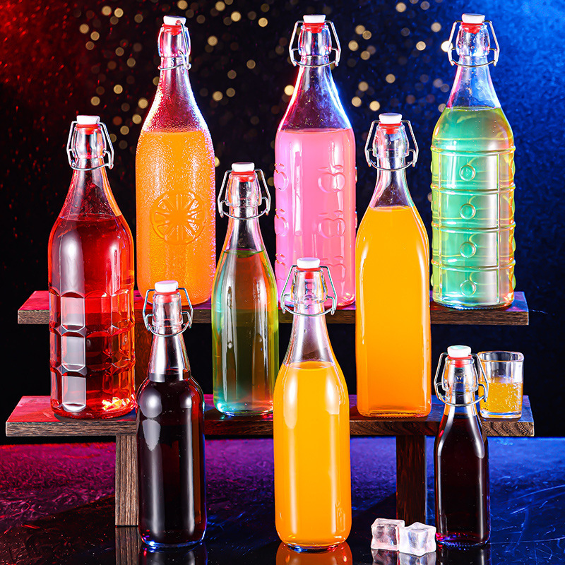 Botella de vino de cierre de vidrio transparente botella de cerveza de enzima botella de vino de hielo botella vacía de vidrio sellado botella de cerveza